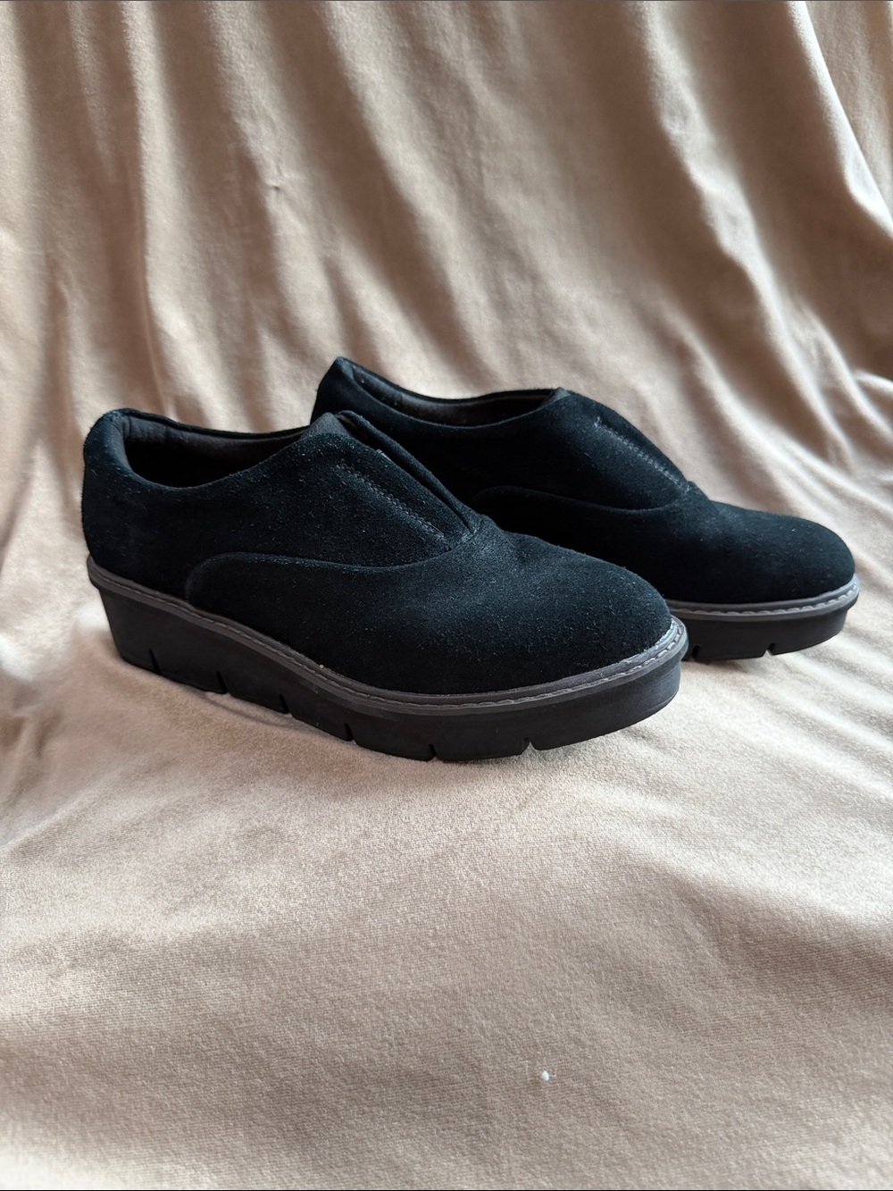 Clarks Black Suede Platform Mules